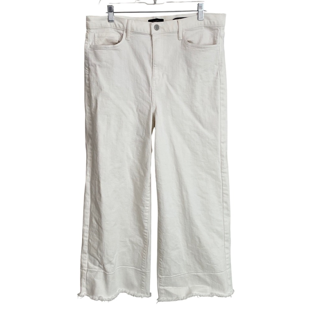 Banana Republic High Rise Wide Leg Crop Jeans White Frayed Hem 32 S/425076-00 - Picture 11 of 13